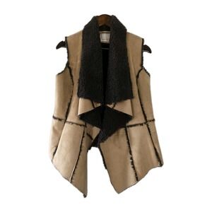 Nuage Vest Womens Tan Brown Faux Shearling Open Front Draped Warm Western Winter